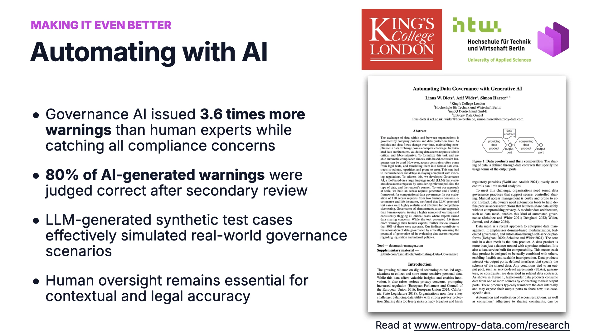 Automatiser avec l'IA, les résultats&nbsp;: la Governance AI a émis 3,6 fois plus d'alertes que les experts humains, dont 80&nbsp;% jugées correctes après relecture