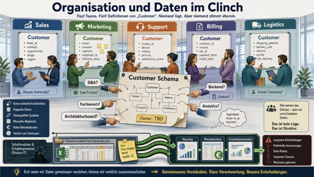 Ventes, marketing, finance, facturation et logistique se disputent le même schéma client